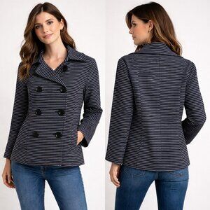 Luii Navy & White Striped Double-Breasted Cotton Jacket – Size Medium